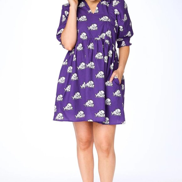 Stewart Simmons TCU Horned Frogs Poplin Dress with Puff Sleeves Gameday NWT - Picture 2 of 4